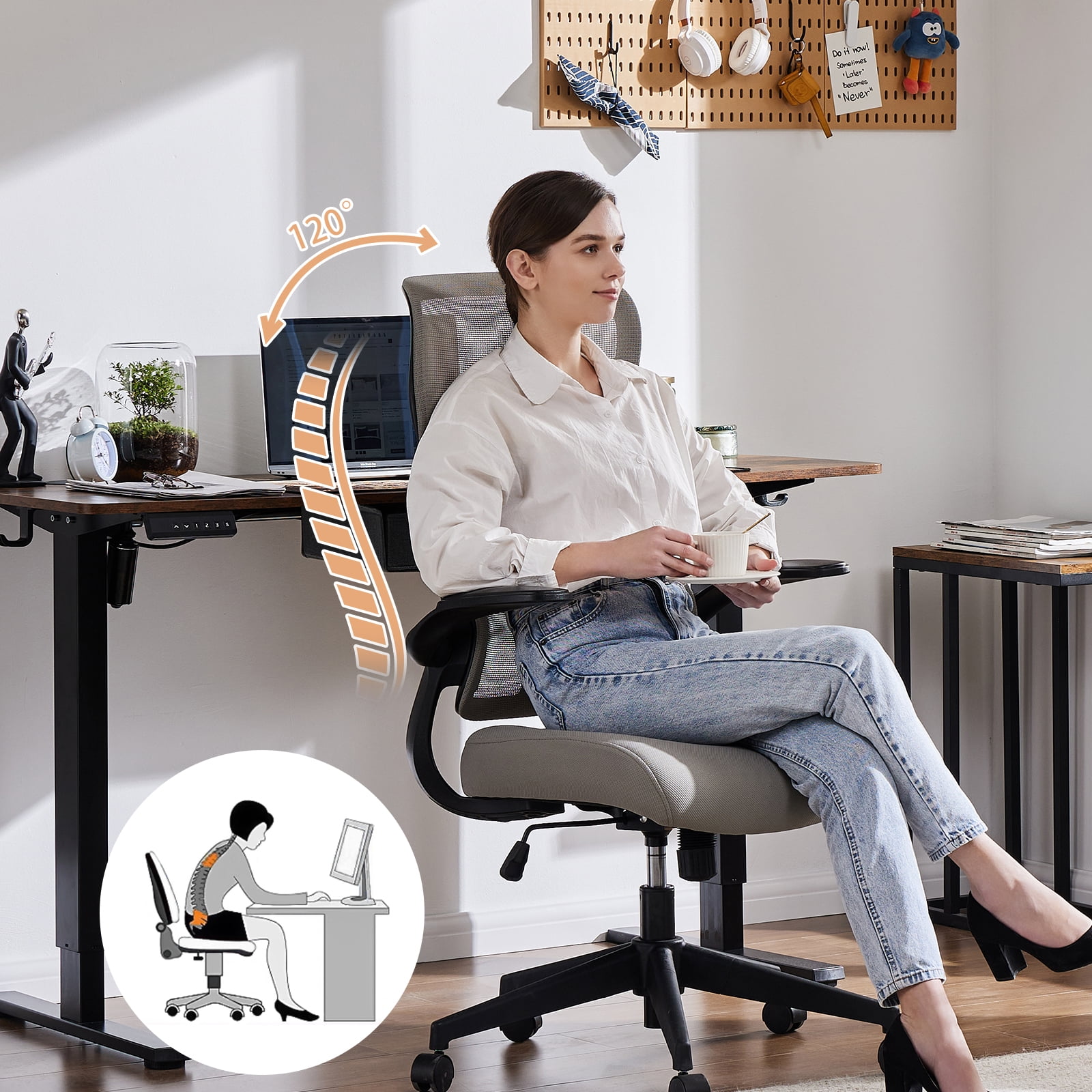 Gianna Ergonomic Office Chair with Comfortable Armrests, Adjustable Desk Chair for Home & Computer Use,White