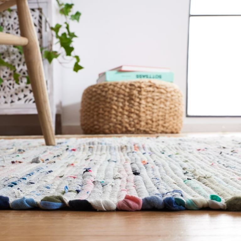 RILY Rag Mat ラグマット　青 SAFAVIEH Rag Robynne Striped Cotton Area Rug, Grey/Multi, 4