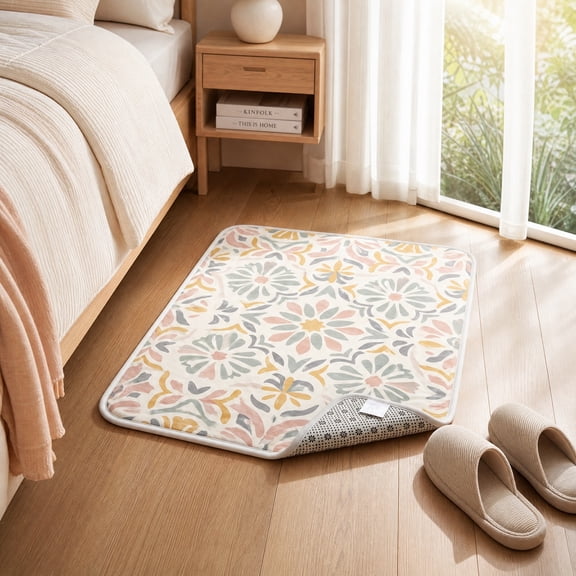 40 x 50 cm Rectangular Flannel Area Rug, 1.2 cm Thick Soft Floor Mat with Textured Dotted Backing, Colorful Floral Geometric Pattern Indoor Carpet for Entryway, Bedroom, Bedside, Sofa Side and Living