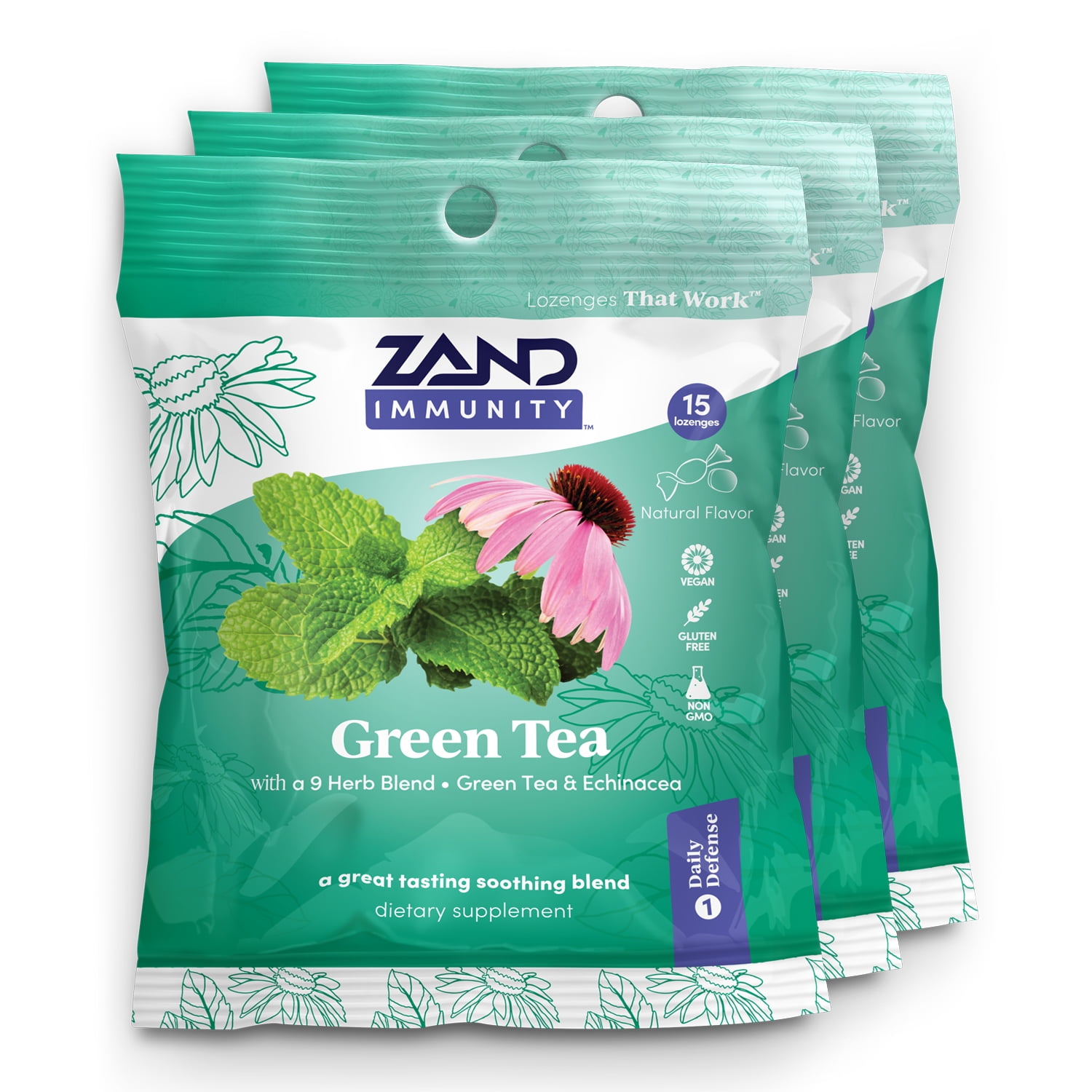 Zand Immunity Green Tea HerbaLozenge Throat Drops w/ Echinacea