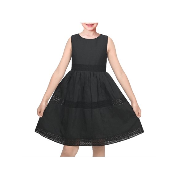 Sunny Fashion Vestido para Niñas Negro sin Mangas con Encaje hasta la Rodilla Vestido Veraniego Boda Fiesta Especial 12 Años