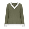 thumbnail image 5 of Sexlip Womens Contrast Trim Sweater V Neck Design Warm Fabric Relaxed Silhouette for Fall Outings Green XXL, 5 of 7