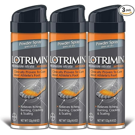 Lotrimin AF Athlete's Foot Powder Spray, Miconazole Nitrate 2%, Clinically Proven Effective Antifungal Treatment of Most AF, Jock Itch and Ringworm, 4.6 Ounces (133 Grams) Spray Can (Pack of 3)