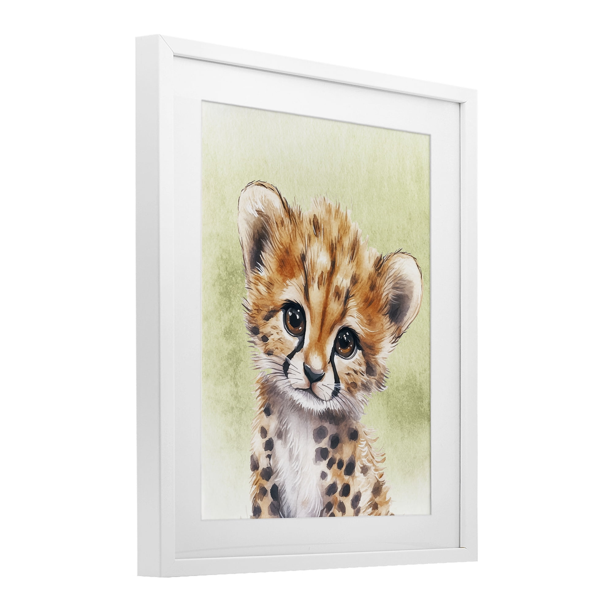 Stupell Industries Jungle Friends Baby Cheetah White Framed Print Under Glass, design by Christine Simpson Art