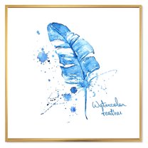 Designart 'Ethnic Blue Feather On White' Bohemian & Eclectic Framed Canvas Wall Art Print