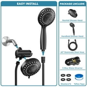 Cshidworld Premium High Pressure Dual Shower Head, 3-Way Rainfall Combo, 5 Spray Handheld Shower Head and 5 Spray Rain Showerhead with 60” Stainless Steel Hose Separately or Together, Matte Black