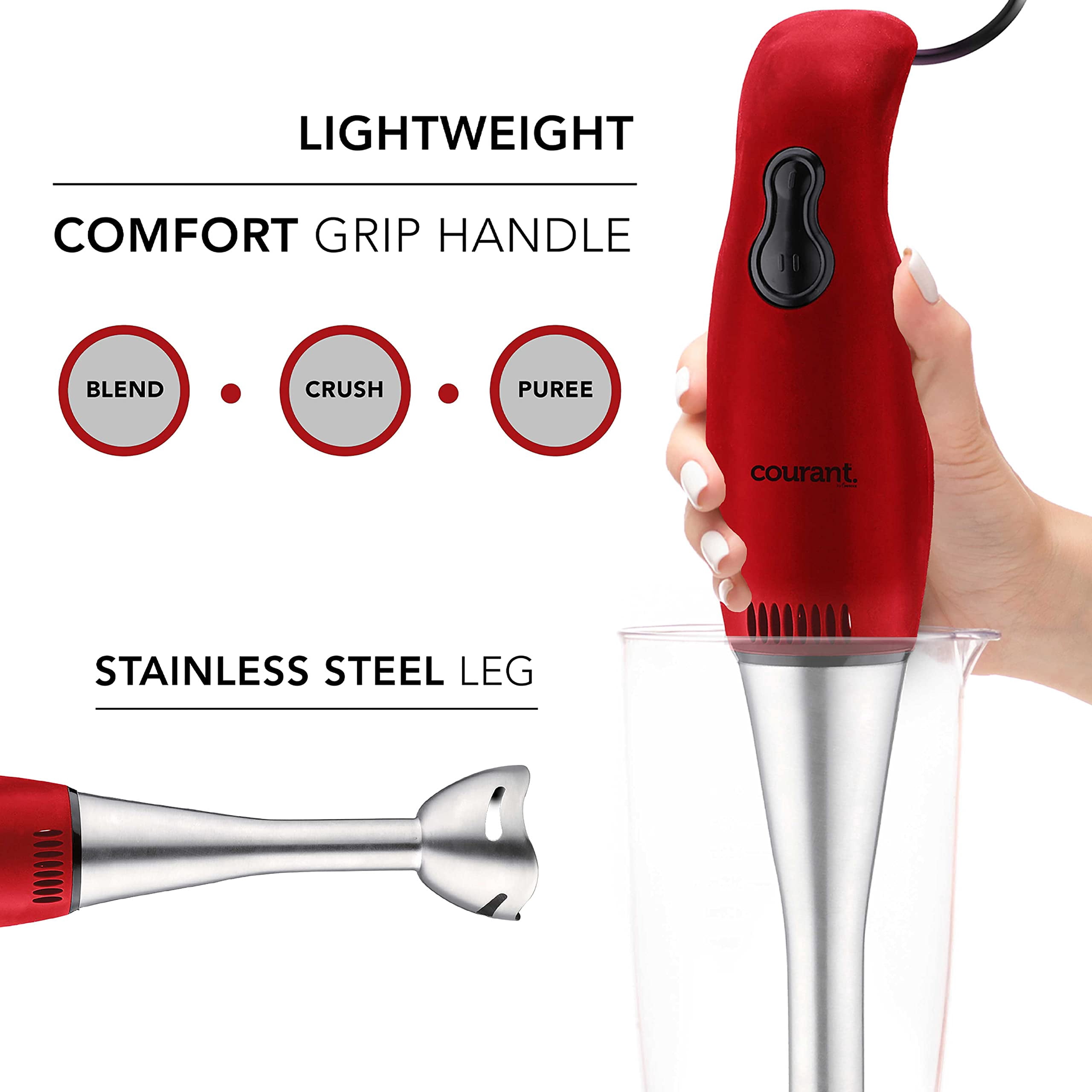 Courant 2-Speed Hand Blender with Stainless Steel Leg - Red