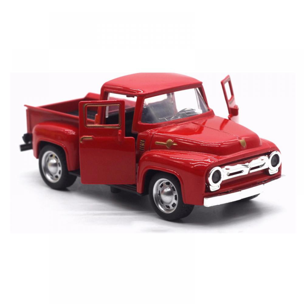 VINTAGE RED METAL TRUCK WITH MOVABLE WHEEL KIDS Gift Christmas Car Table Decor 