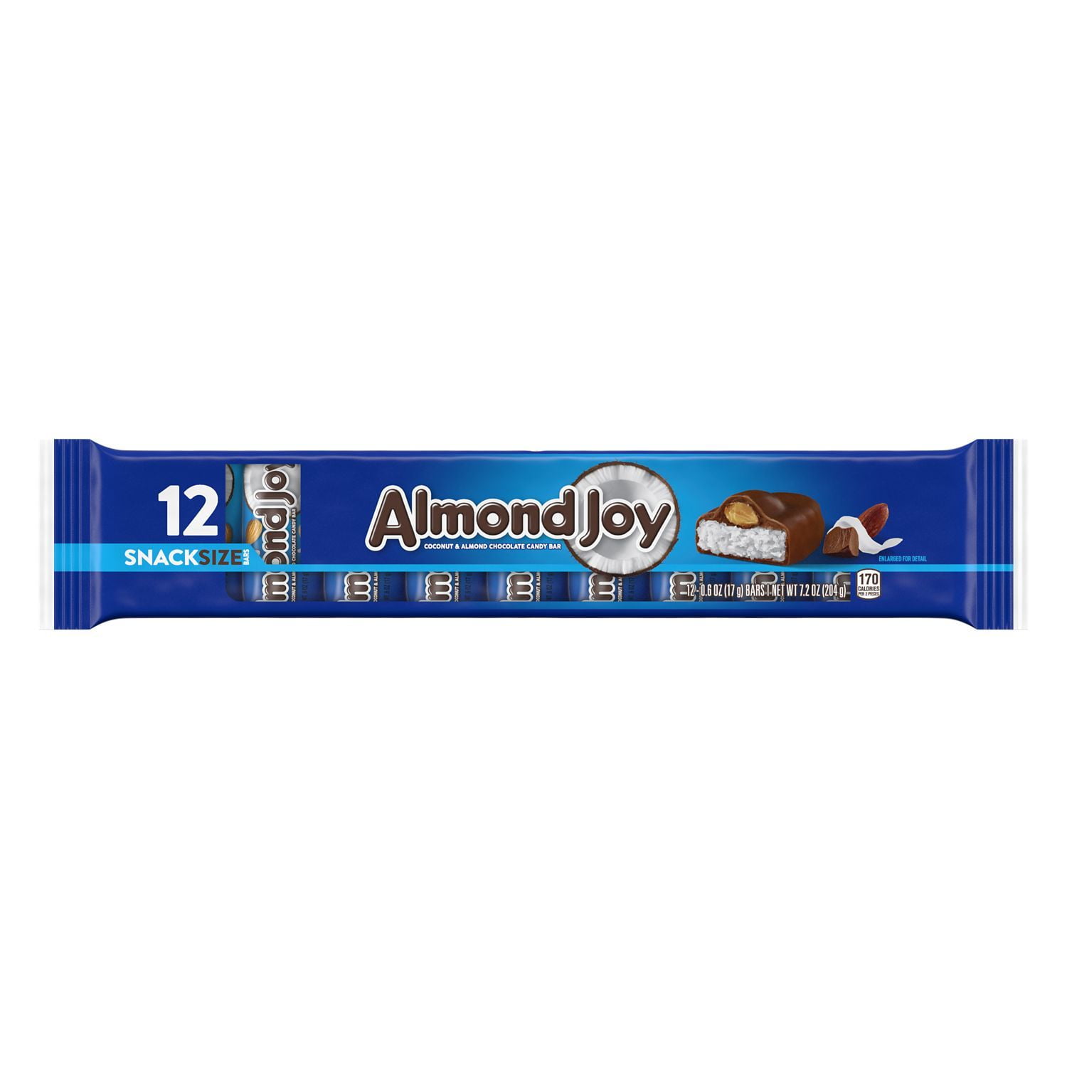 ALMOND JOY, Coconut and Almond Chocolate Snack Size Candy, Gluten Free, Individually Wrapped, 0.6 oz, Bars (12 Count)