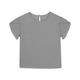 thumbnail image 3 of Ohufall Summer New Shirts for Kids Casual Solid Color Cotton and Linen Sleeve Short Round Neck Top Girls T-Shirt,5-15 Years, 3 of 5