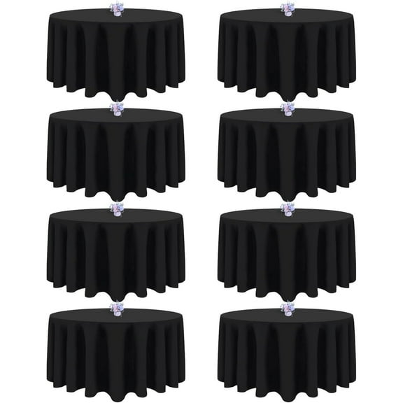 8 Packs 90 Inch Black Round Tablecloth in Diameter Washable Polyester Fabric Tablecloths Wrinkle Resistant Table Cloth for Wedding Party Banquet Dining