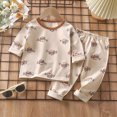 thumbnail image 2 of TOWED22 Winter Outfit for Infant Toddler Long Sleeve Print Round Neck T-Shirt Fleece Pants 2Pcs Warm Clothes Set(Khaki,4-5 Y), 2 of 6