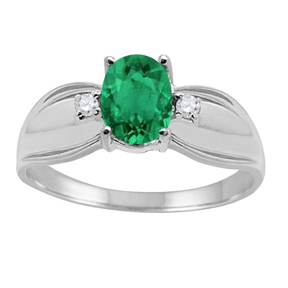 Mauli Jewels Rings for Women 0.9 Carat Oval Emerald and Diamond Ring 4-Prong 10K White Gold