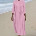 thumbnail image 6 of purcolt Womens Pleated Midi Dress Cotton Linen Button Down Long Sleeve Shirt Dress Summer Beach Casual Flowy Long Dresses, 6 of 9
