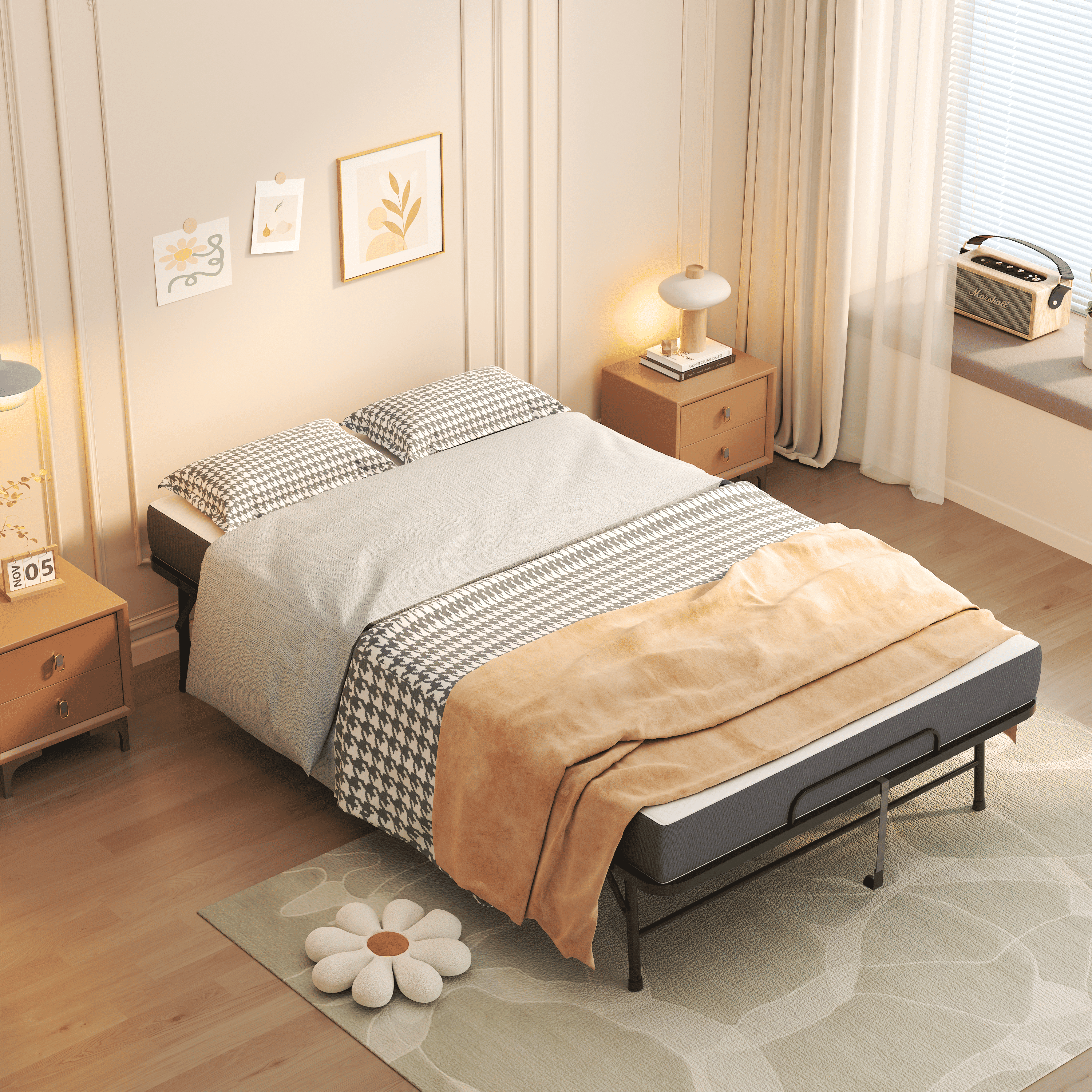 Extra Wide Folding Bed with 5 in Memory Foam Mattress