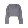 thumbnail image 4 of Weiqiqre Fall Outfits for Women Fuzzy Fleece Long Sleeve V Neck Crop Sweater Casual Plain Slim Fit Warm Knitwear Sweater Tops, 4 of 6