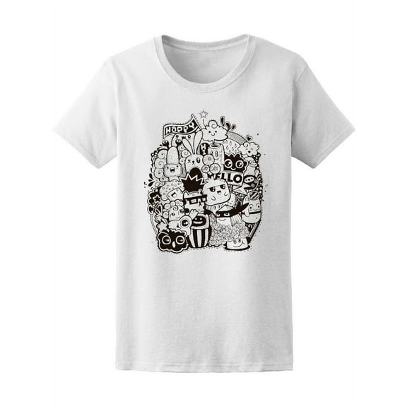 Happy Monster Group Doodle T-Shirt Women -Image by Shutterstock, Female x-Large