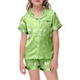 thumbnail image 3 of Unisex Kids Pajamas 2 Piece Set Short Sleeve Silky Button Down Sleepwear Loungewear Heart Printed Pajamas Short Sleeved Button Top Shorts Home Pajamas Set, 3 of 4