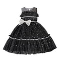 thumbnail image 2 of Vestido de fiesta negro brillante para niña, ropa elegante con lazo para niños, cumpleaños, boda, baile de graduación, 3-8 años, 2 of 4