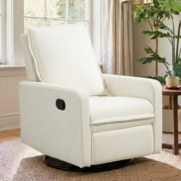 Paproos Swivel Rocker Recliner, Velvet 360°Swivel Rocking Recliner, Glider Rocking Chair for Nursery, Small Rocker Chair for Small Space, Manual Recliner for Adults for Home Theater, White