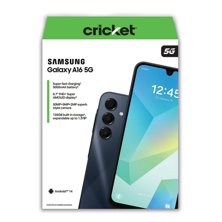 Cricket Wireless Samsung Galaxy A16 5G 128GB, 4GB (Prepaid), Blue