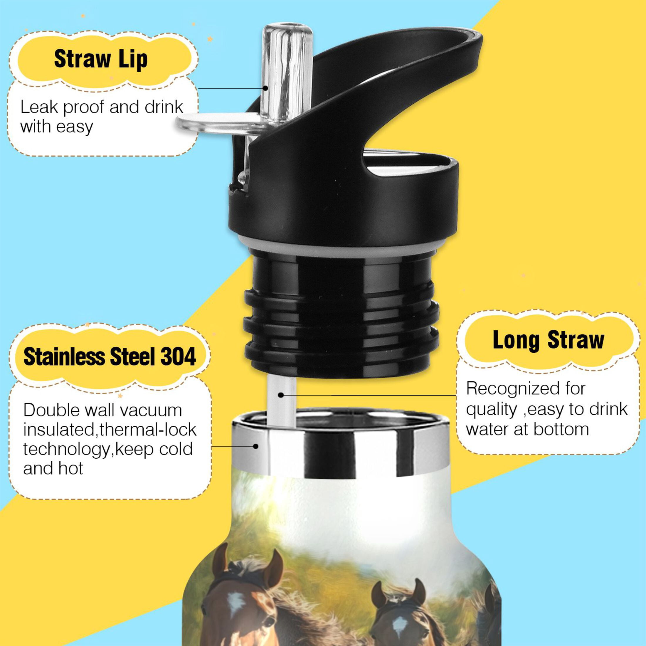 600ML Stainless Steel Insulated Cup Sports Water Bottle Portable Thermos Cup Water Glasses Insulated Tumblers Convenient and Durable Galloping Steeds