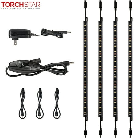 

TorchStar UL Adapter Rocker Switch 12 Inch LED Under Cabinet Lighting for Locker Closet Shelf Showcase Dimmable LED Kitchen Cabinet Lights 5000K Daylight 4 Pieces