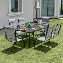 Nuu Garden 7PCS Outdoor Heavy Duty Metal Dining Set, 6 C-Spring Motion Padded Textilene Chairs and 1 Rectangle Table with Umbrella Hole, Weather Resistant Metal Breathable Textilene Patio Dining Set
