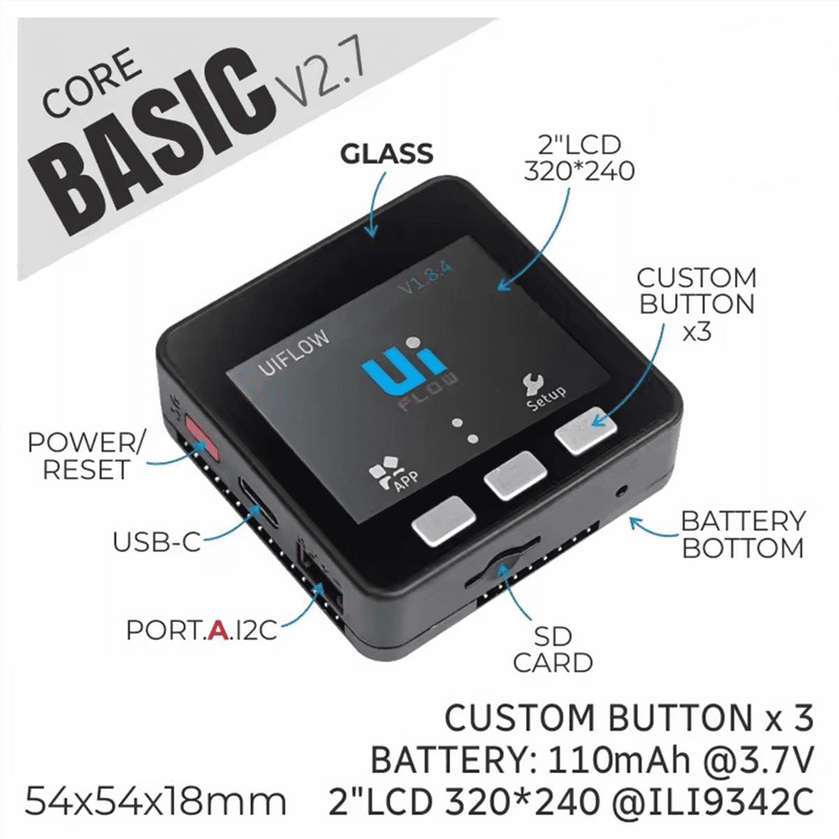 Esp32 Basic Core Lot Development Kit V2.7 2-Inch Full-Color HD Ips Display Built-in Speaker Tf Card Slot,1 * Esp32 Basic Core,As Shown