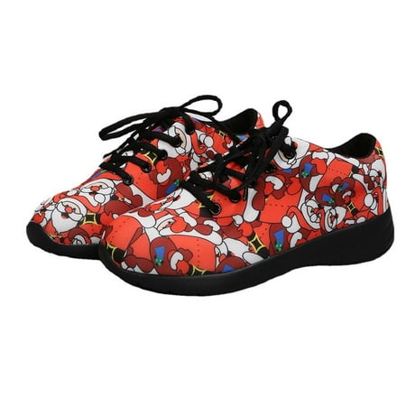 

Tarmeek Red Christmas Running Shoes for Women Santa Claus Printed Trainers Sports Casual Travel Walking Flat Shoes Lace-up Breathable for Women Teenager Girls Christmas Gifts for Women