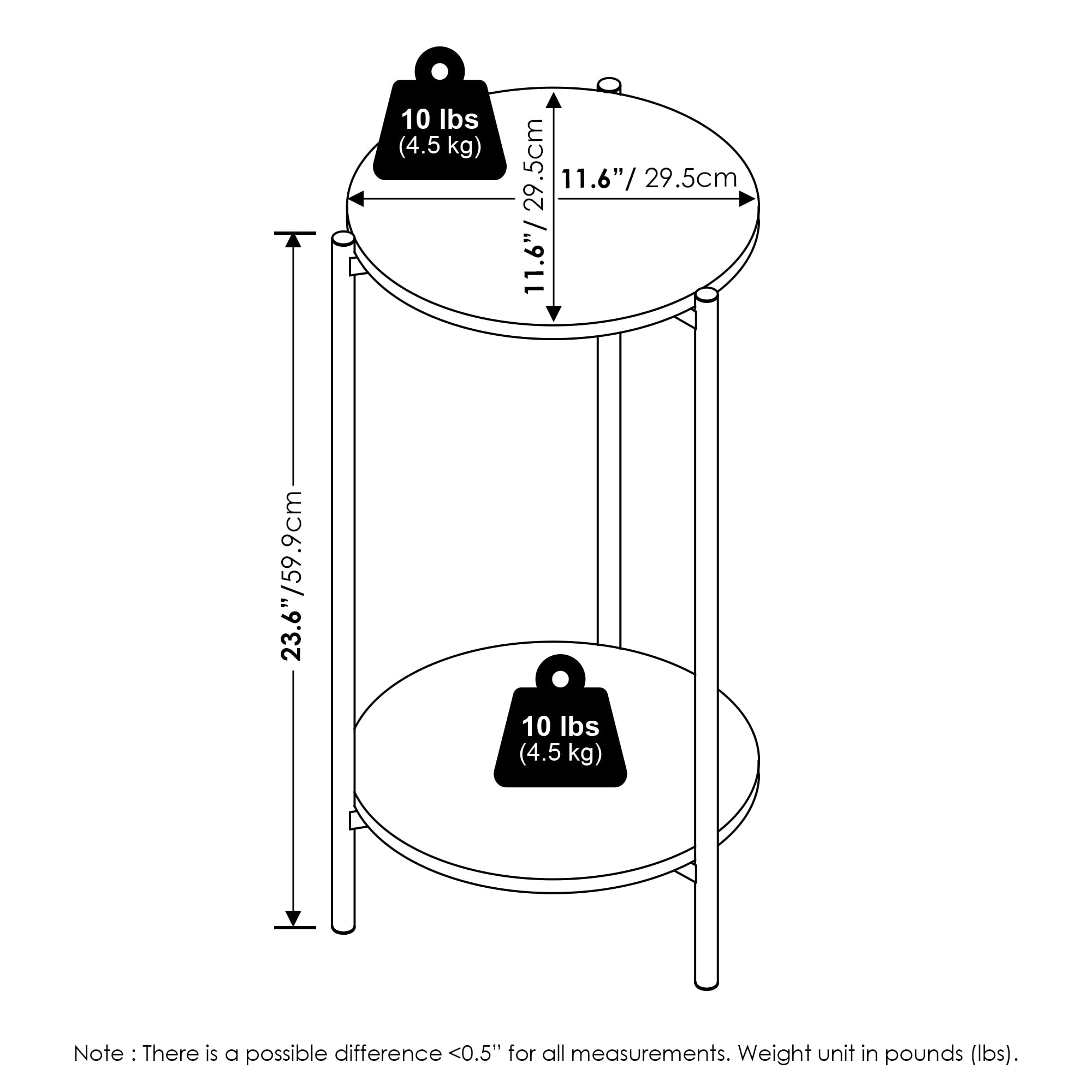 Furinno Besi 2-Tier Modern Tall Round Side End Table with Sturdy Metal Legs, Marble White
