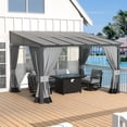 thumbnail image 2 of ALAULM 10' x 12' Hard Top Lean to Gazebo, Wall Mount Heavy Outdoor Gazebo with Curtains and Netting(Gray), 2 of 12