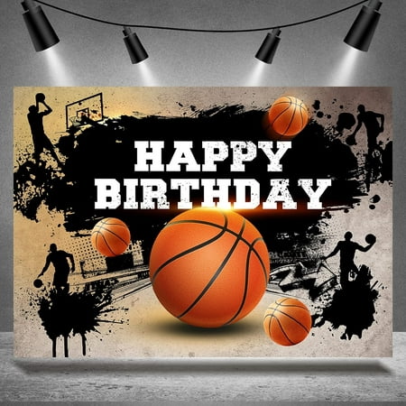 Image of Basketball Themed Backdrop Happy Birthday Boys Kids Teens Party Decorations Game Time Background for Photography Newborn Baby Birthday Party Cake Table Banner Supplies Photo Booth Props 7