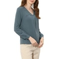 thumbnail image 4 of INSPIRE CHIC Women's Chiffon V Neck Long Sleeve Work Blouse Top XS Grey Blue, 4 of 6