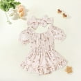 thumbnail image 2 of Otqutp Toddler 2024 Clothing 0 to 18 Months Summer Fashion Floral Print Sweet Ruffled Short Sleeved Romper With Headband, 2 of 9