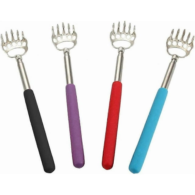 (4-Pack) Portable Extendable Telescopic Bear Claws Metal Back Scratchers/Hand Massager/Backslap with Rubber Handles