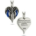 thumbnail image 3 of Women's Thin Blue Line Stainless Flag Heart Necklace-Matthew 5:4 by Shields of Strength, 3 of 4