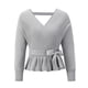 thumbnail image 4 of Txlixc Prendas de Punto de Estilo Suelto para Mujer, Jersey de Dobladillo con Volantes de Manga Larga con Cuello en V Profundo de Color Sólido Txlixc Moda, 4 of 7