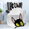 thumbnail image 4 of Cat Soft Flannel Fleece Throw Blanket, Bold Meow Typography with a Funny Kitten Peaking with Paws, Cozy Plush for Indoor and Outdoor Use, 50" x 60", Charcoal Grey Yellow, by Ambesonne, 4 of 5