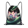 thumbnail image 1 of Saiise Snake Holding A Lotus Pattern Sports Drawstring Backpack - String Swim Gym Bag with Wet Proof Pocket for Women&Men-Small, 1 of 6