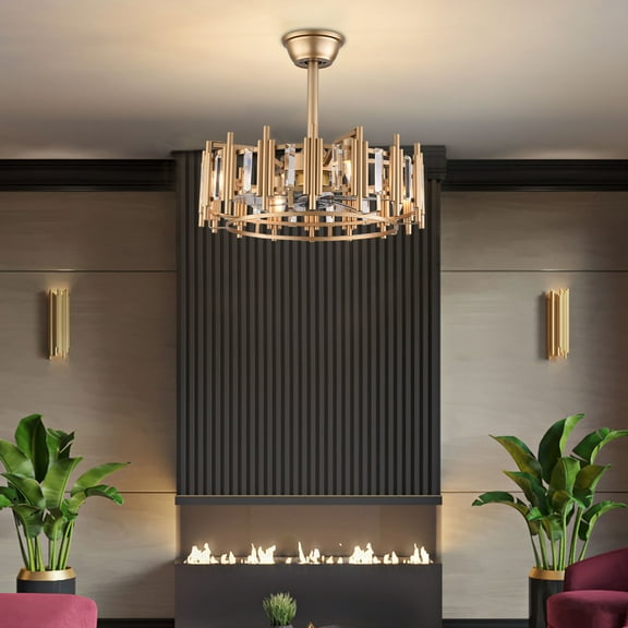 20" Gold Ceiling Fans Light Chandelier with Remote Industrial Hanging Pendant Lamp 3 Gear Wind