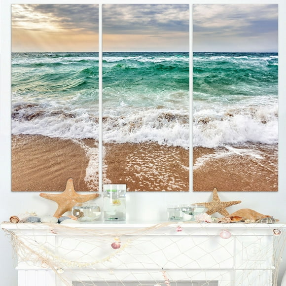 Design Art Crystal Clear Blue Foaming Waves Seashore Canvas Wall Art