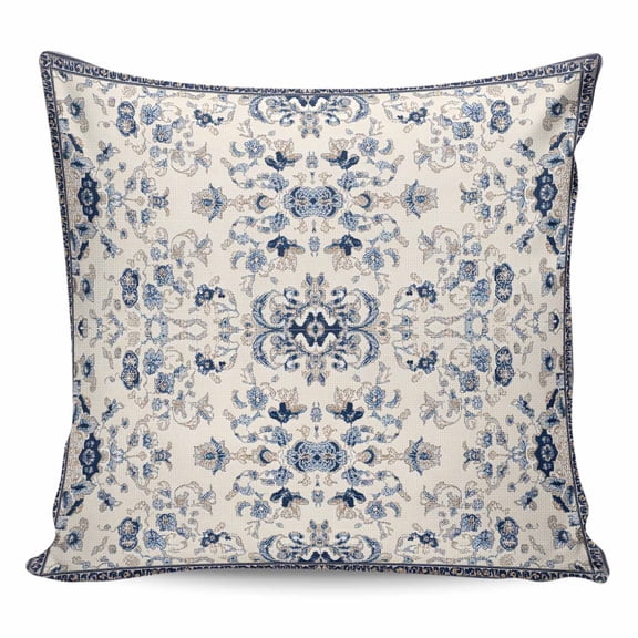 Throw Pillow Covers 18x18 Inch, Boho Ethnic Decorative Pillow Cases for Couch Sofa Bed, Vintage Shabby Southwest Floral Motifs Cotton Linen Square Home Decor Pillowcases with Hidden Zipper
