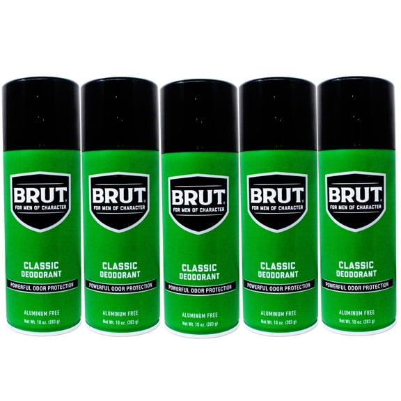 5 Pack Brut Classic Aluminum-Free Deodorant Spray, Powerful Odor Protection 10 oz