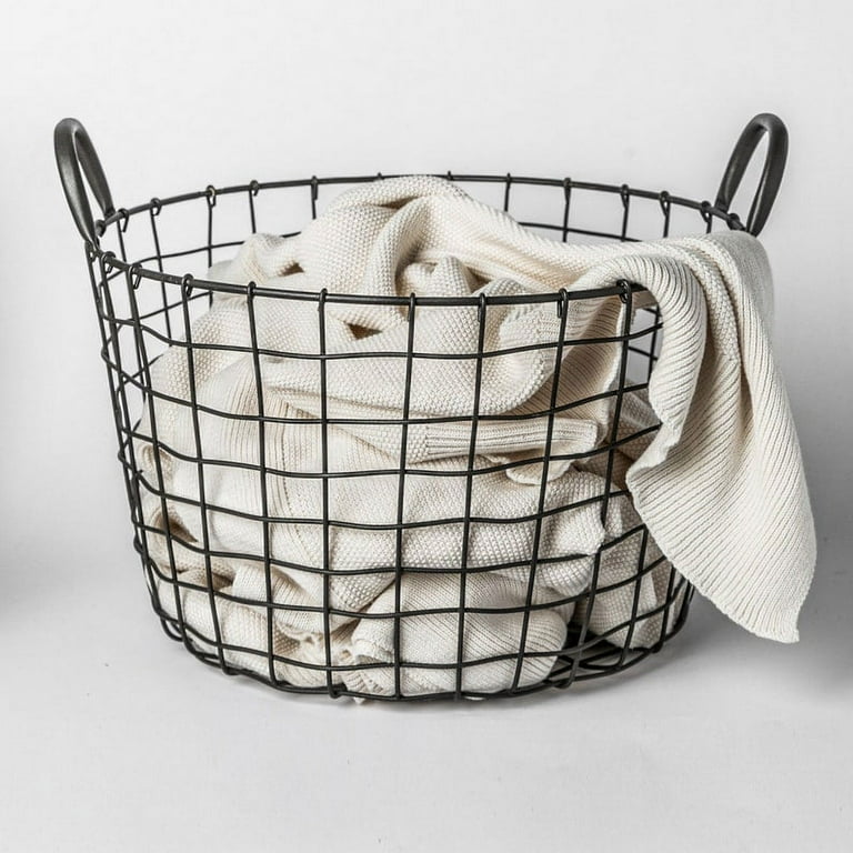 Large Wire Basket Round Grey Metal Storage Container Ideal Wire Basket for Blankets Durable Blanket Basket Metal Design Walmart