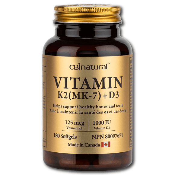Vitamin K2 MK-7 120mcg with Vitamin D3 25 mcg, 180 softgels, 6-Month Supply