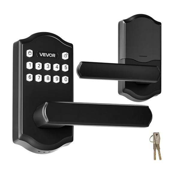 VEVOR Keyless Entry Door Lock with Handle, Electronic Lever Door Handle with Keypad, Customizable User Codes, Keyed Entry, Matte Black