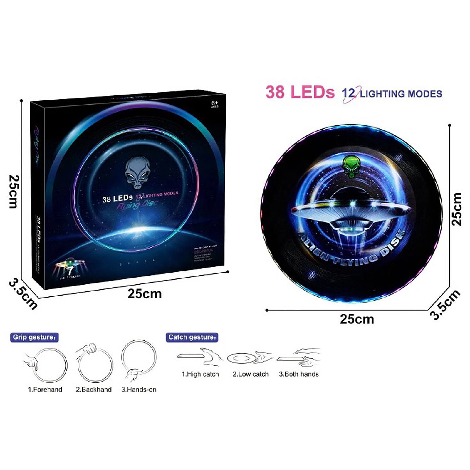 Notus Flying Ring 175g Ultimate Frisbee with 38 LED or 360 LEDs – Million Colors RGB Rechargeable Flying Disc, 12 Lighting Modes, Waterproof Outdoor Sports Game, Night play & backyard Fun White