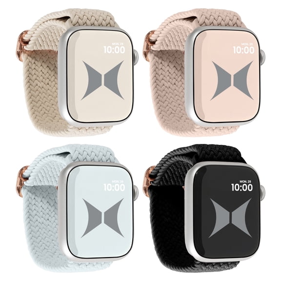 Xtreme Unisex Smart Watch Nylon Braided Elastic Band 4 Pack – Small Size, Breathable, Adjustable, 38/40/41 mm, Compatible with Apple Watch, For Women/Men, Black, Starlight, Milk Tea, Succulent
