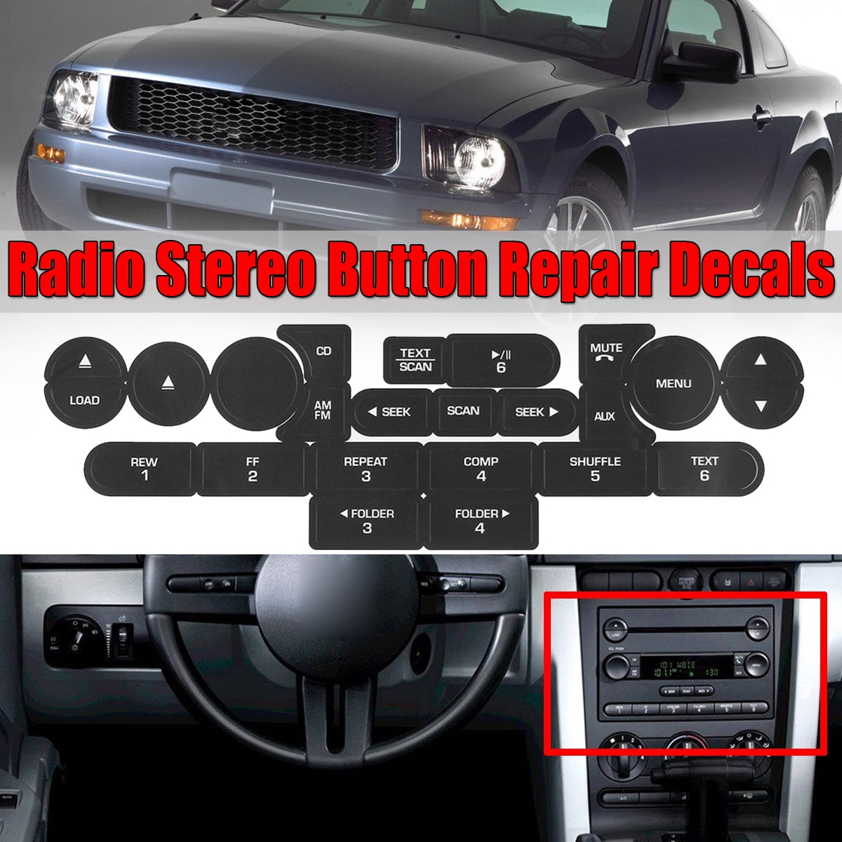 1pc FORD MUSTANG RADIO STEREO BUTTON REPAIR DECALS STICKERS, repair the